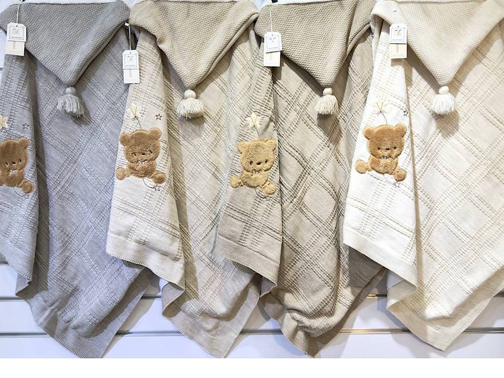 پتو بافت کلاهدار توکرکی طرح خرس تدی و ستاره ماماسی Mama See