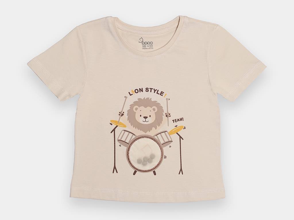 تیشرت و شلوارک کتان پسرانه طرح شیر و درام مدل Give پاپو papo