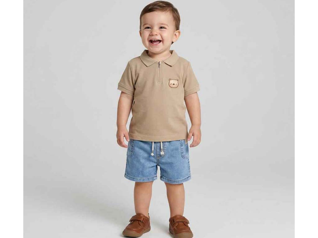 تیشرت جودون و شلوارک جین طرح تدی مدلmahram  پاپو papo