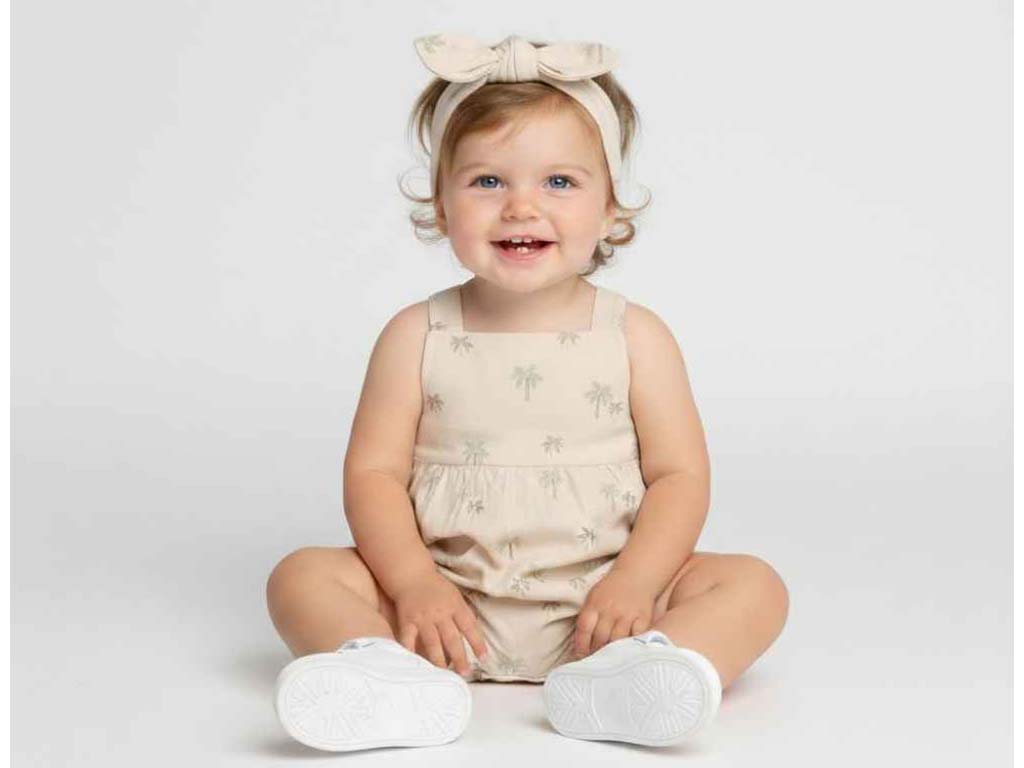 رامپر مجلسی با هدبند نوزادی دخترانه رنگ کرم روشن با طرح نخل مدل Darya  پاپو papo