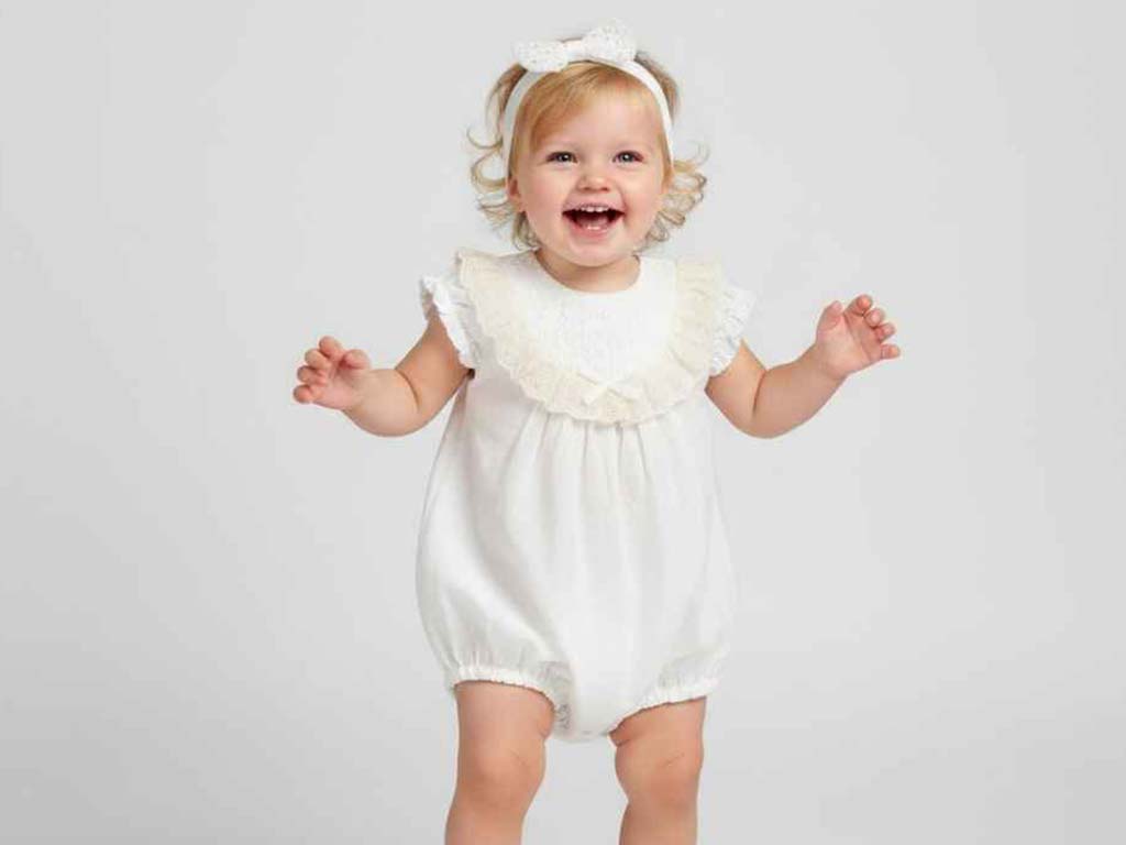 رامپر مجلسی با هدبند نوزادی دخترانه رنگ شیری مدل baranak پاپو papo