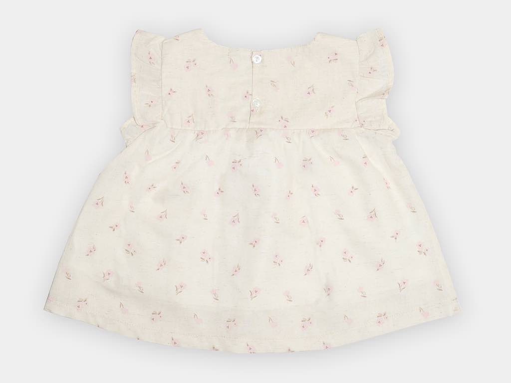 تونیک و شلوارک  و هدبند کرم و کالباسی دخترانه طرح گل  مدل  termeh پاپو papo