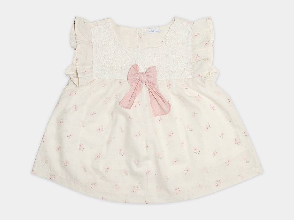 تونیک و شلوارک  و هدبند کرم و کالباسی دخترانه طرح گل  مدل  termeh پاپو papo