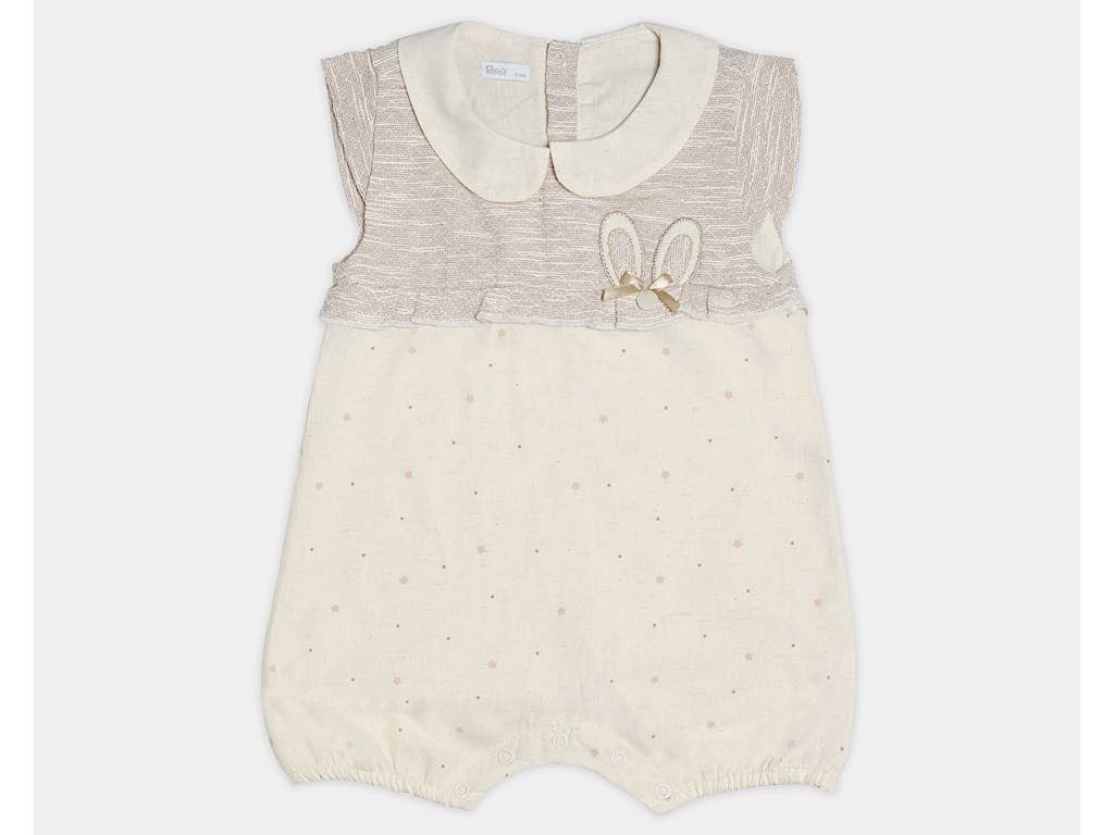 رامپر مجلسی با هدبند نوزادی دخترانه رنگ کرم روشن با طرح خرگوش و ستاره مدل mahtinar پاپو papo