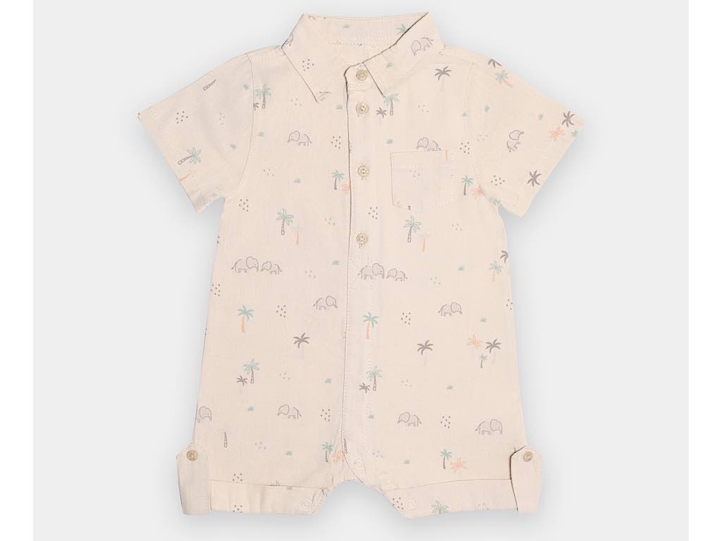 رامپر مجلسی  نوزادی پسرانه نسکافه ای روشن طرح فیل و نخل مدل Mehrab پاپو papo