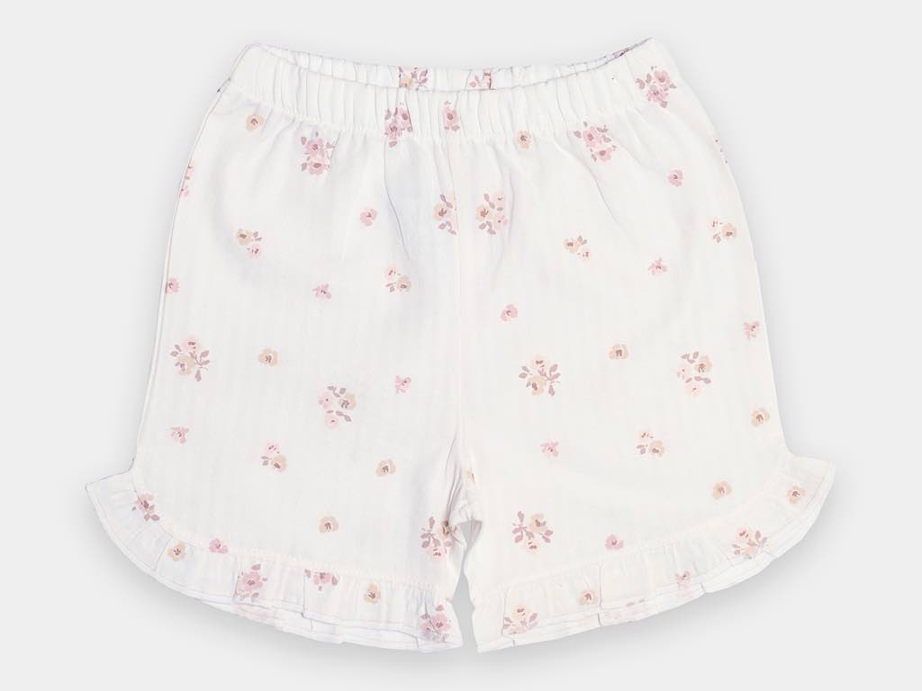 تونیک و شلوارک شیری با گل های کالباسی و کرم دخترانه طرح گل  مدل  afrina پاپو papo