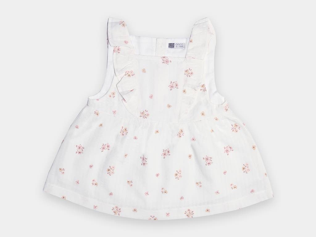 تونیک و شلوارک شیری با گل های کالباسی و کرم دخترانه طرح گل  مدل  afrina پاپو papo