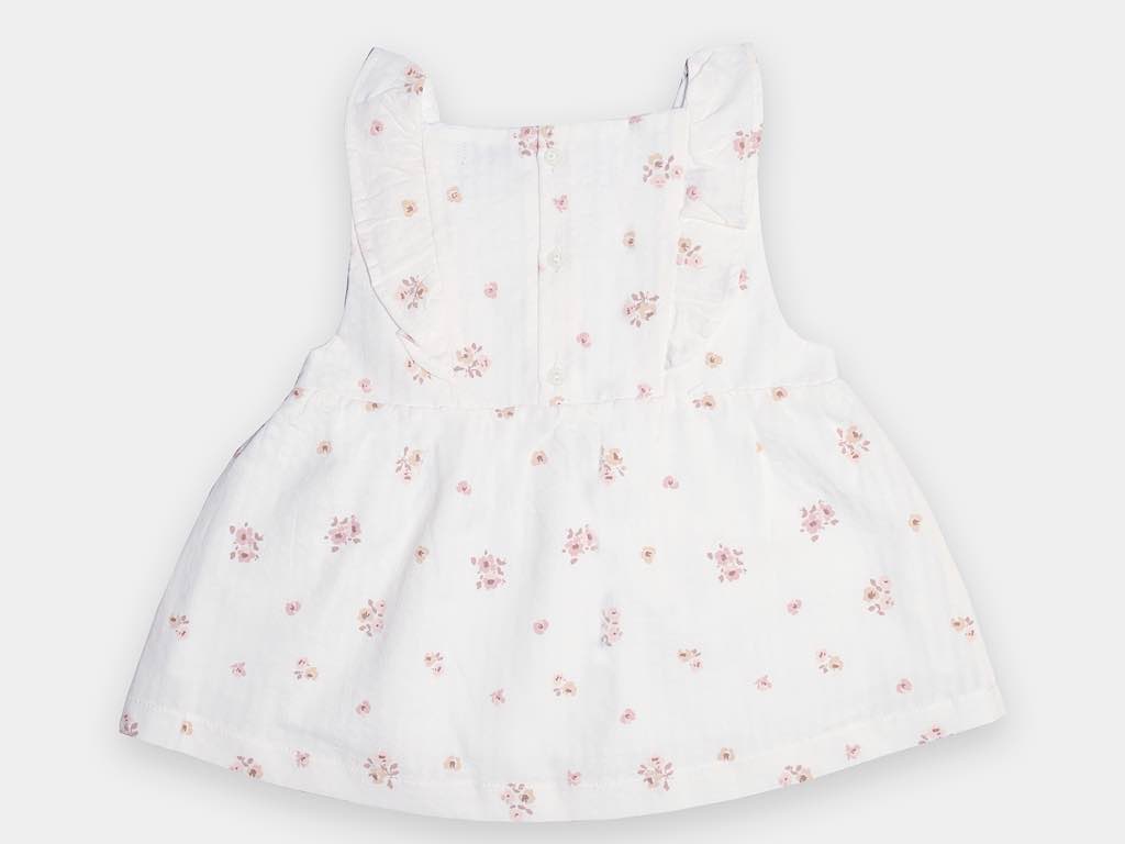 تونیک و شلوارک شیری با گل های کالباسی و کرم دخترانه طرح گل  مدل  afrina پاپو papo