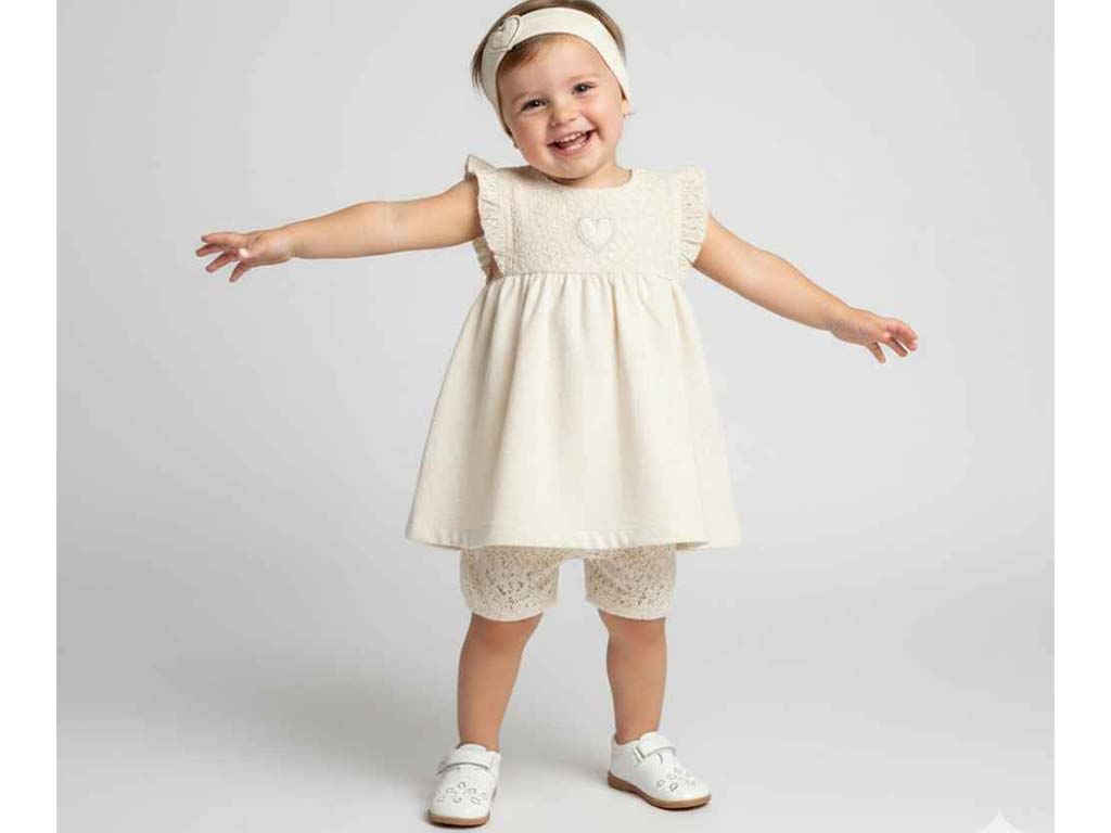 تونیک و شلوارک گیپور مجلسی با هدبند دخترانه مدل  nika پاپو papo