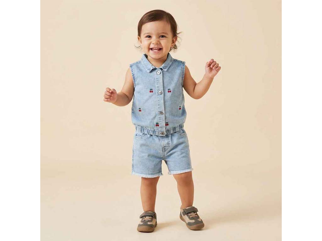 تاپ و شلوارک  جین نوزادی با طرح گیلاس  دخترانه مدلpargol  پاپو papo