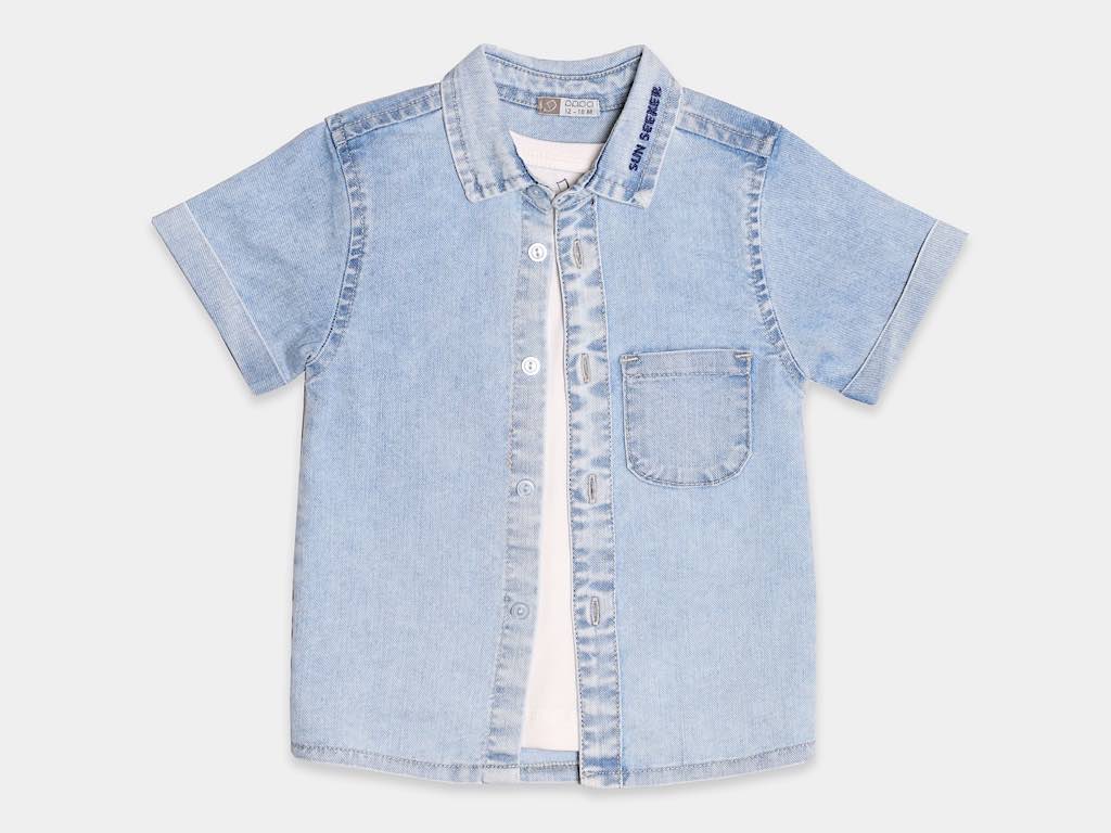 ست سه تکه تیشرت، شومیز و شلوارک جین نوزادی پسرانه مدل  mahbod  پاپو papo