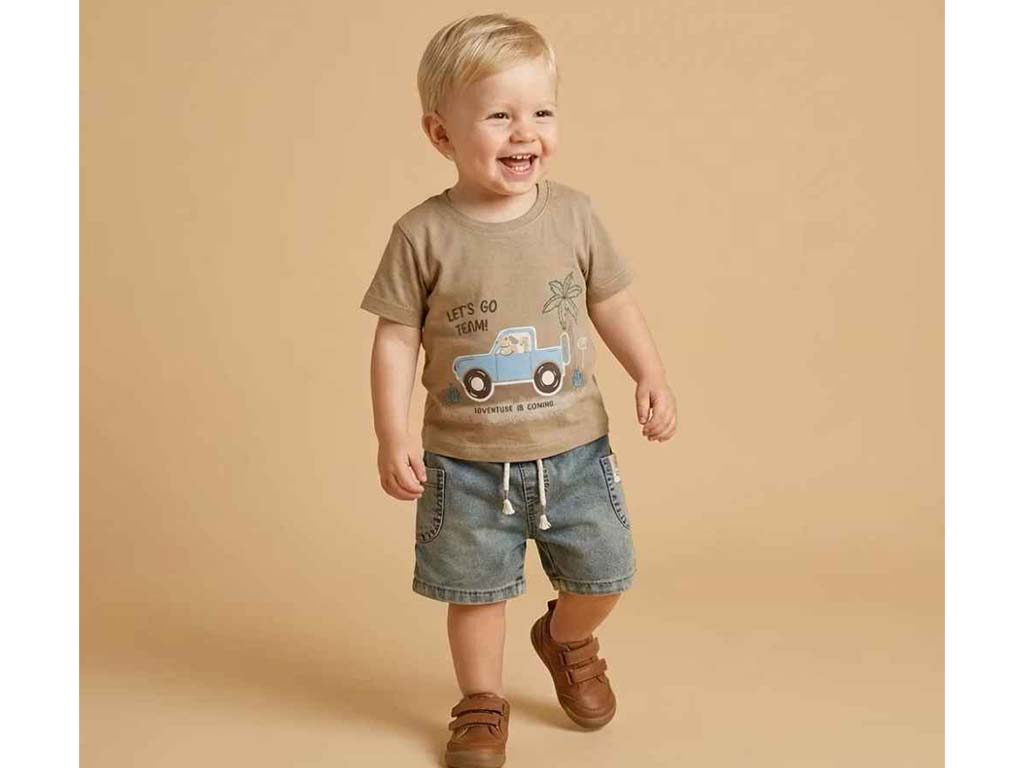 تیشرت و شلوارک جین پسرانه طرح ماشین و نخل  مدل parsia پاپو papo