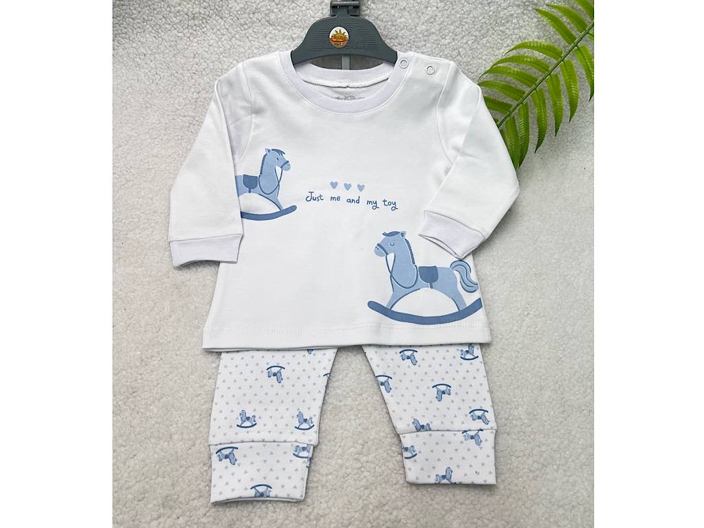 ست بلوز و شلوار سفید و آبی طرح اسب و راکر نی نی سان nini sun