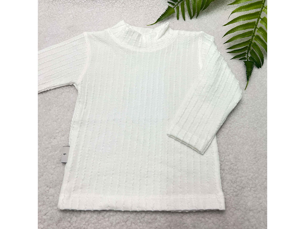 بلوز زیرسارافونی دخترانه مدل یقه 5 سانتی سفید رنگ طرح طنابی