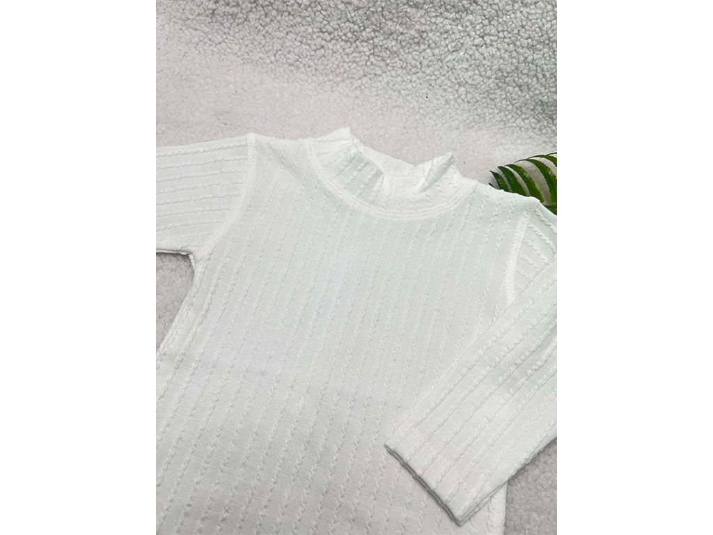 بلوز زیرسارافونی دخترانه مدل یقه 5 سانتی سفید رنگ طرح طنابی