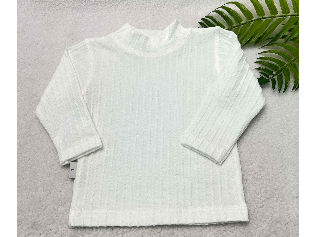 بلوز زیرسارافونی دخترانه مدل یقه 5 سانتی سفید رنگ طرح طنابی