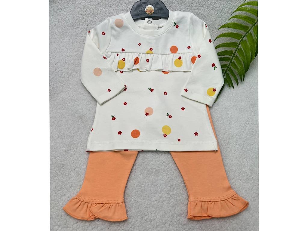 ست بلوز و شلوار شیری و گلبهی طرح گل و خال نی نی سان nini sun