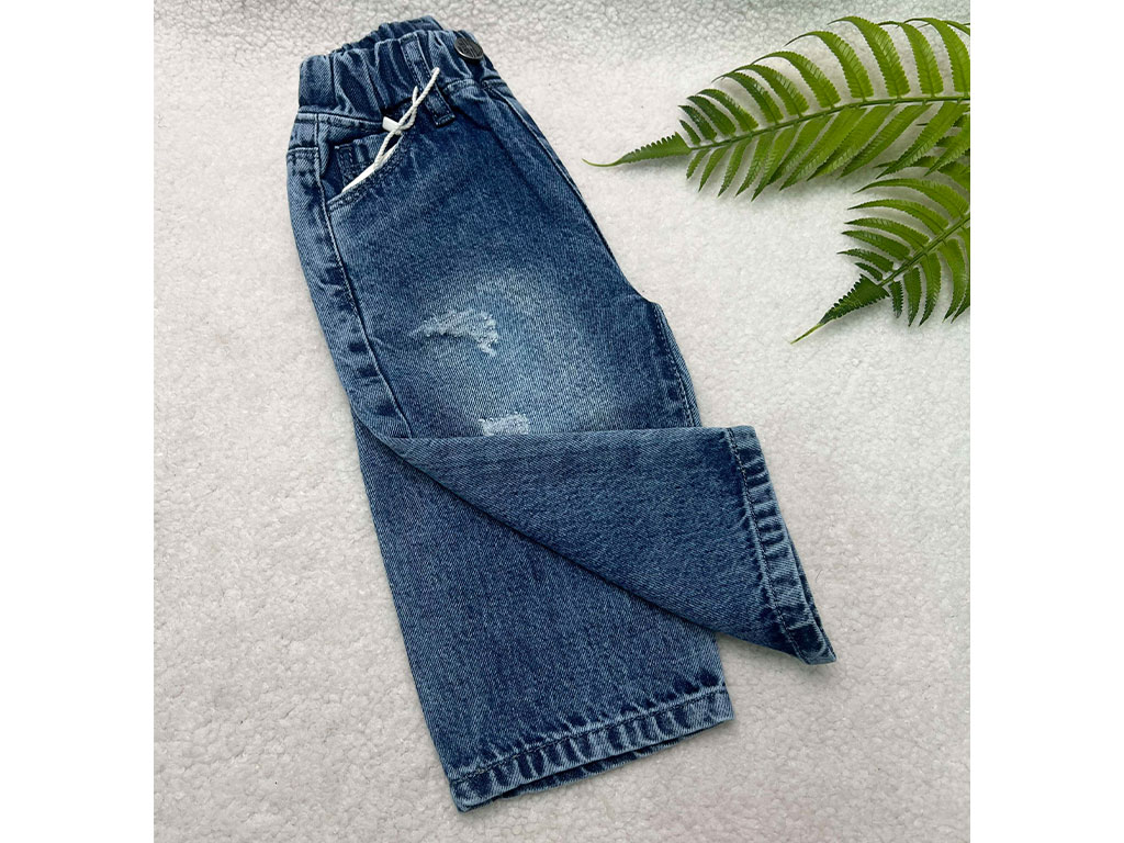 شلوار جین کمرکش راسته رنگ آبی زاپ دار