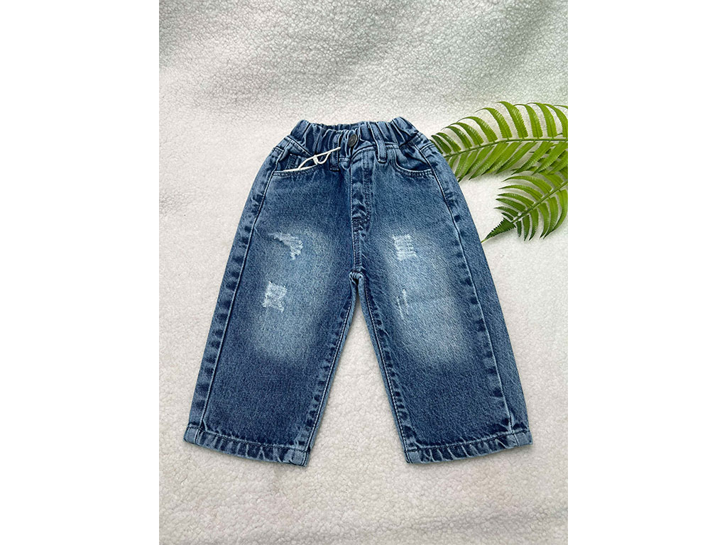 شلوار جین کمرکش راسته رنگ آبی زاپ دار