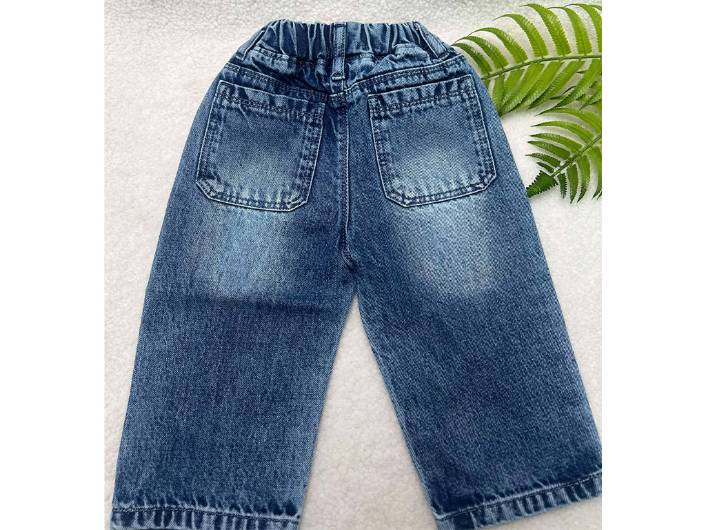 شلوار جین کمرکش راسته رنگ آبی زاپ دار