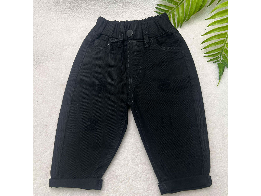 شلوار کتان زاپ دار نوزاد و کودک رنگ مشکی