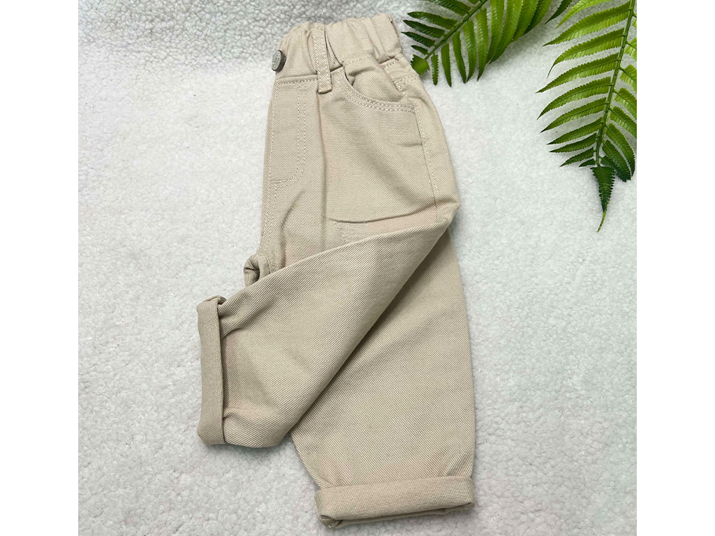شلوار کتان زاپ دار نوزاد و کودک رنگ کرم روشن