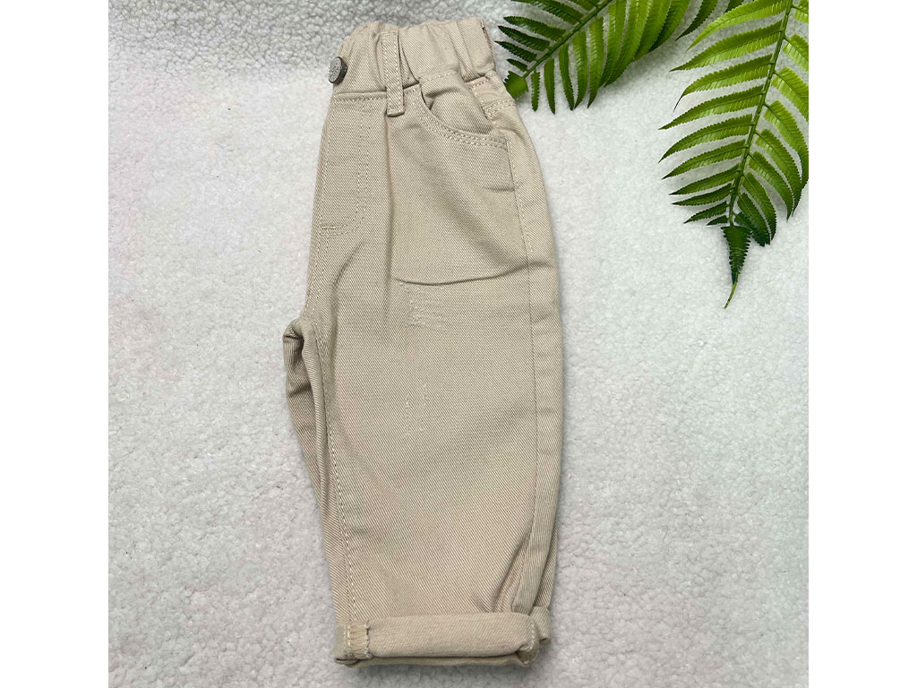 شلوار کتان زاپ دار نوزاد و کودک رنگ کرم روشن