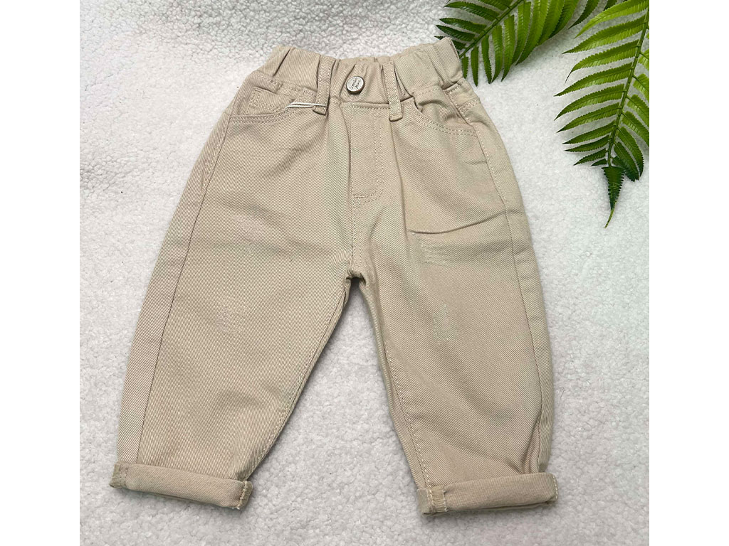 شلوار کتان زاپ دار نوزاد و کودک رنگ کرم روشن