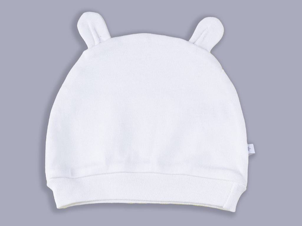 کلاه نوزادی سفید رنگ گوش دار نخ پنبه پاپو papo