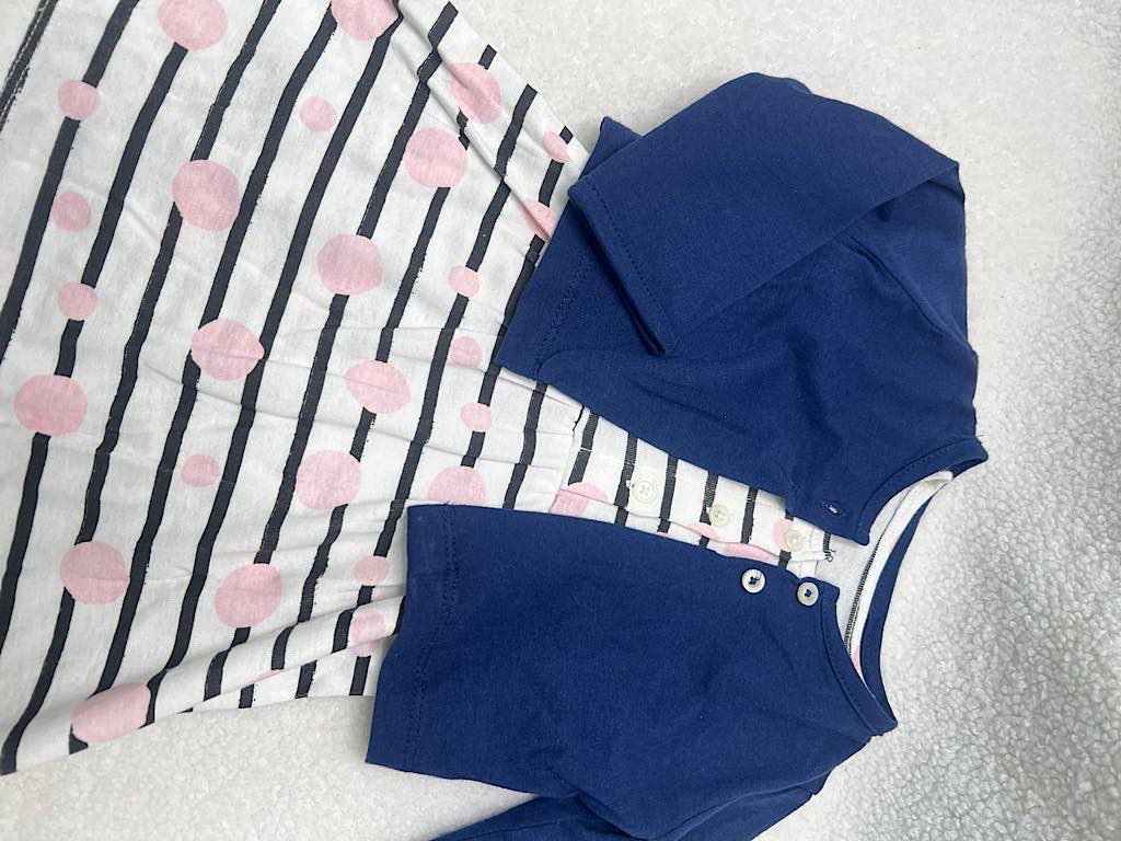 پیراهن بادی و کت نیم تنه دخترانه طرح راه راه مشکی کارترز carters