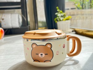 فلاسک و ظرف غذا استیل حجم 1000 میلی لیتر دسته دار به همراه قاشق خرس تدی