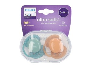 پستانک ارتودنسی دو عددی نوزادی 6-0 ماه مدل ultra soft فیلیپس اونت philips avent