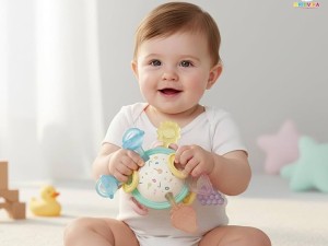 دندانگیر سیلیکونی و جغجغه نوزادی مدل ماهواره ای manhattan ball