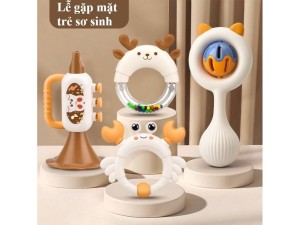ست جغجغه و اسباب بازی چهار عددی نوزاد مدل Baby Rattle طرح حیوانات