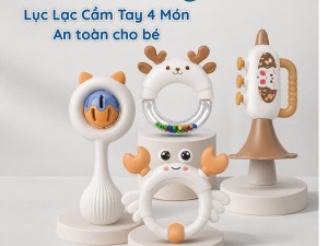 ست جغجغه و اسباب بازی چهار عددی نوزاد مدل Baby Rattle طرح حیوانات