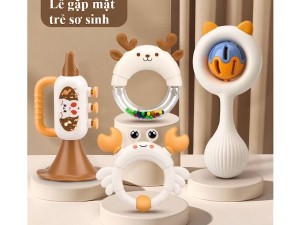 ست جغجغه و اسباب بازی چهار عددی نوزاد مدل Baby Rattle طرح حیوانات