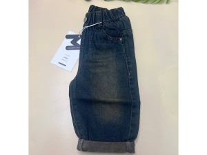 شلوار جین مام استایل کمرکش سنگ شور شده رنگ سرمه ای modern