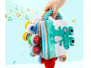 کتاب پارچه ای حسی جغجغه ای  دسته دار  نوزادی طرح برجسته HAPPY MONKEY