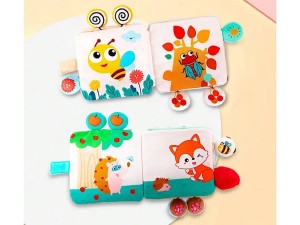 کتاب پارچه ای حسی جغجغه ای  دسته دار  نوزادی طرح برجسته HAPPY MONKEY
