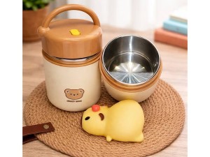 فلاسک و ظرف غذا استیل طرح تدی دسته دار PICKUP BEAR
