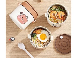 فلاسک و ظرف غذا استیل  قاشق دار 900 میلی لیتر طرح تدی دسته دار  BEARS FAMILY