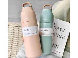 فلاسک استیل حجم 350 میلی لیتر دارای بند سیلیکونی روی درب  yanben