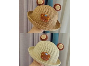 کلاه حصیری گرد تابستانی طرح تدی برجسته گوشدار (دور سر 50 cm)
