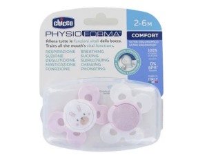 پستانک ارتودنسی سیلیکونی دو عددی دخترانه 6-2  ماه مدل physio forma comfort چیکو chicco