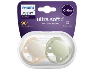 پستانک ارتودنسی دو عددی نوزادی 6-0 ماه مدل ultra soft فیلیپس اونت philips avent