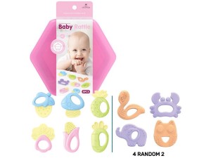 ست جغجغه و دندانگیر  نوزادی با طرح حیوانات و میوه ها  8 عددی  little tin lok