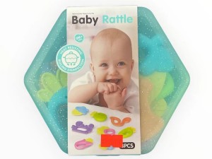 ست جغجغه و دندانگیر  نوزادی با طرح حیوانات و میوه ها  8 عددی  little tin lok