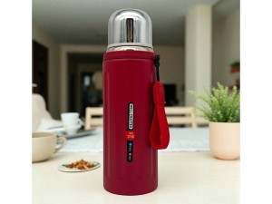 فلاسک استیل حجم 800 میلی لیتر بدنه شیار دار به همراه بند دستی