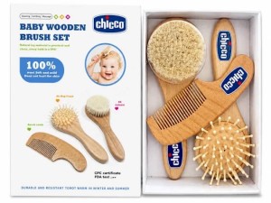 ست شانه و برس سه تکه چوبی نوزادی chicco