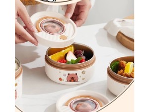 فلاسک غذا دو عددی داخل استیل همراه با  کیف عایق غذا EAT WELL